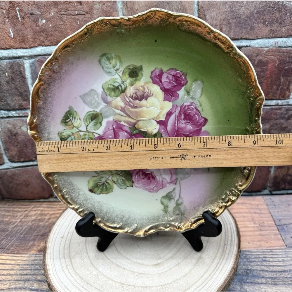 Antique Wheelock & Co California Rose Plate Pink Yellow Floral Germany Gold Edge